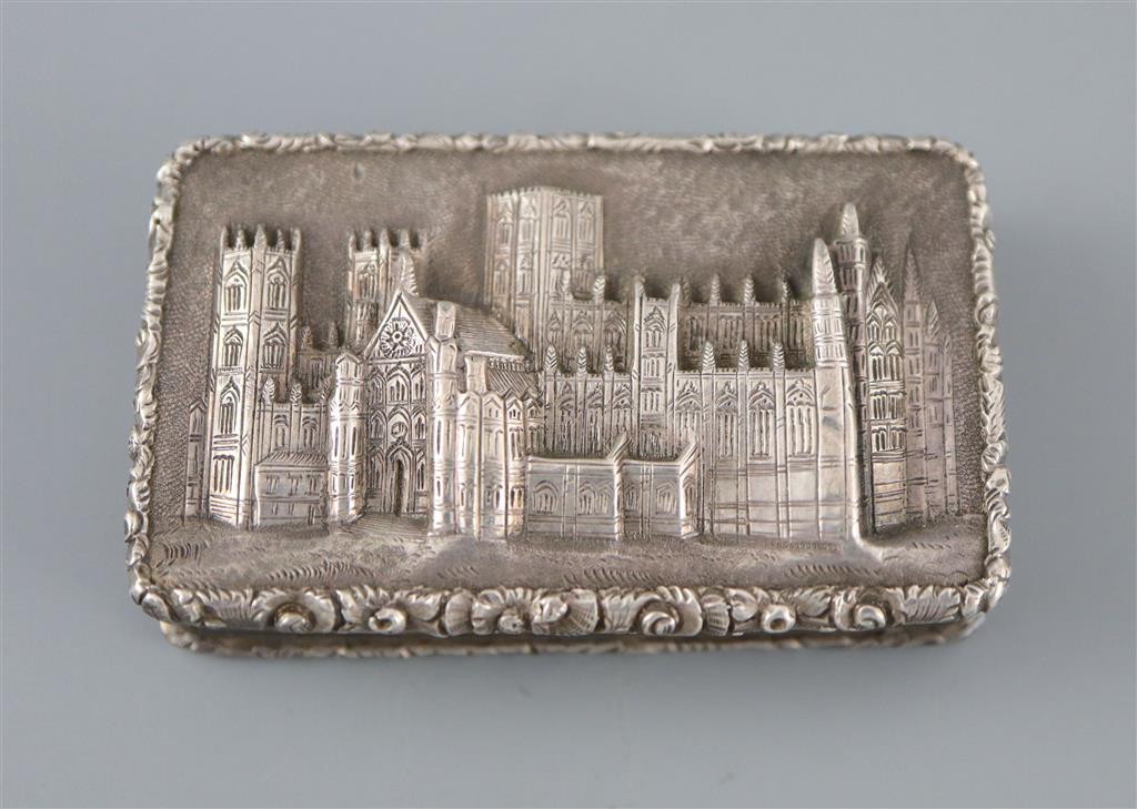 An early Victorian silver castle top rectangular vinaigrette by Nathaniel Mills,